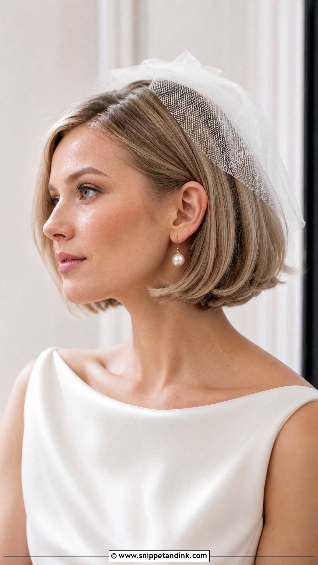 French Bob Wedding Hair With Mini Veil - Snippet and Ink - 15 French Bob Wedding Hair Ideas