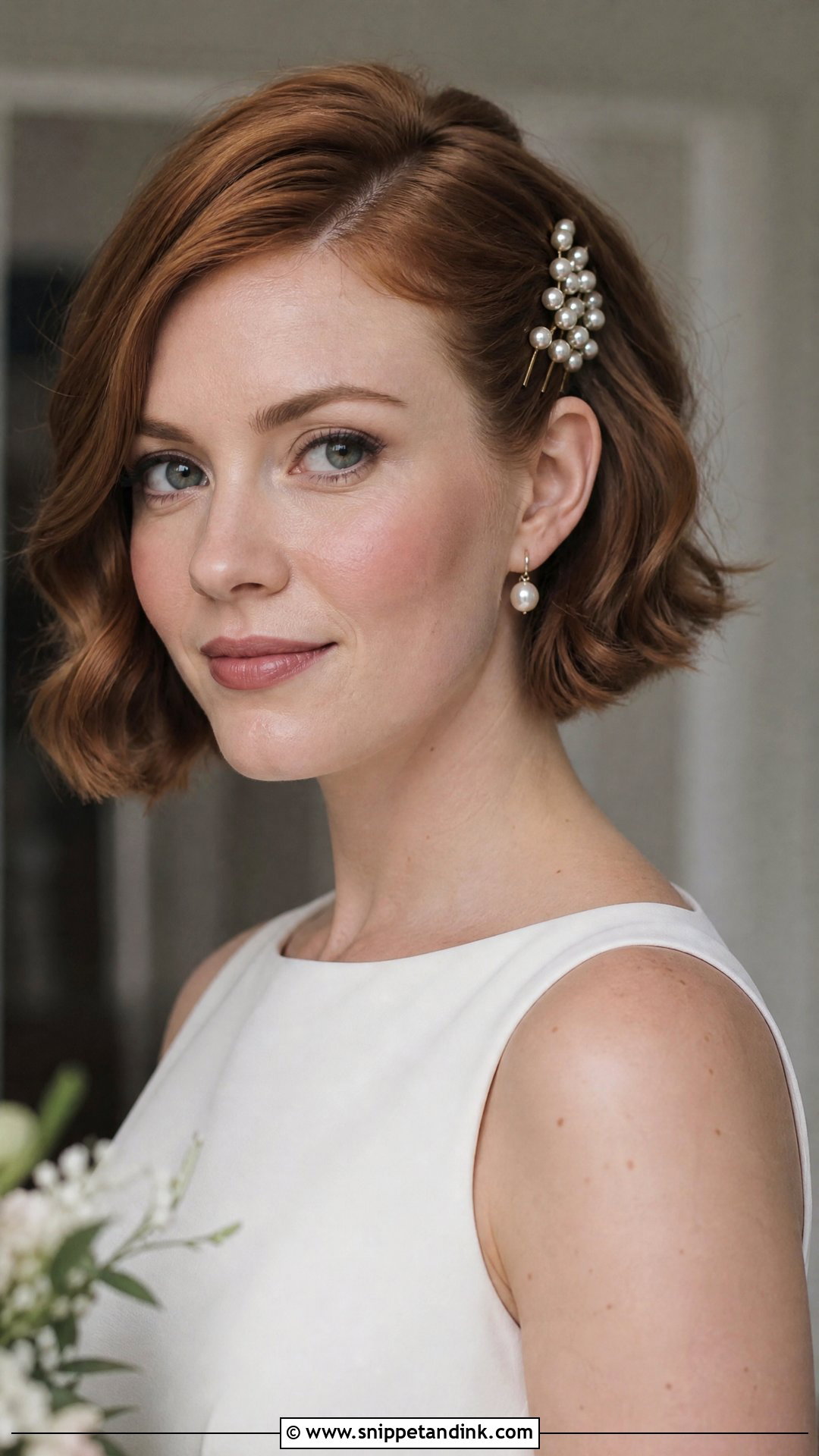 French Bob Wedding Hair With Pearl Pins - Snippet and Ink - 15 French Bob Wedding Hair Ideas