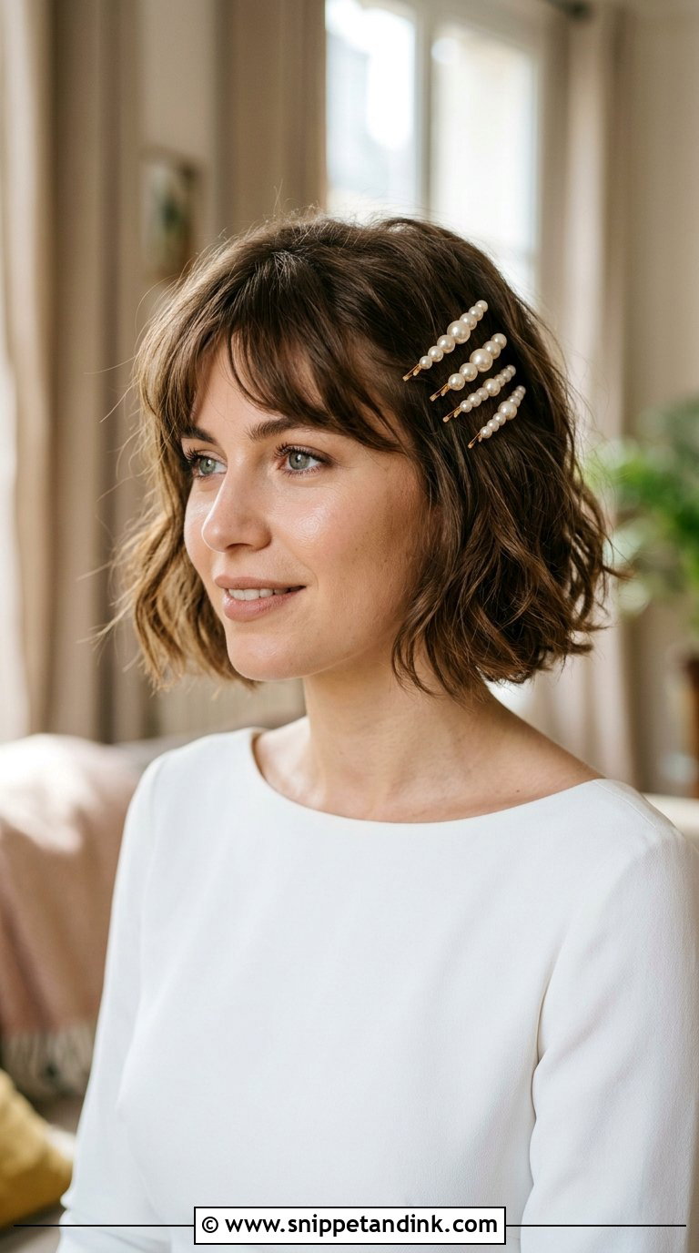 French Bob With Pins - Snippet and Ink - 20 Bridal Hair Short Bob Ideas