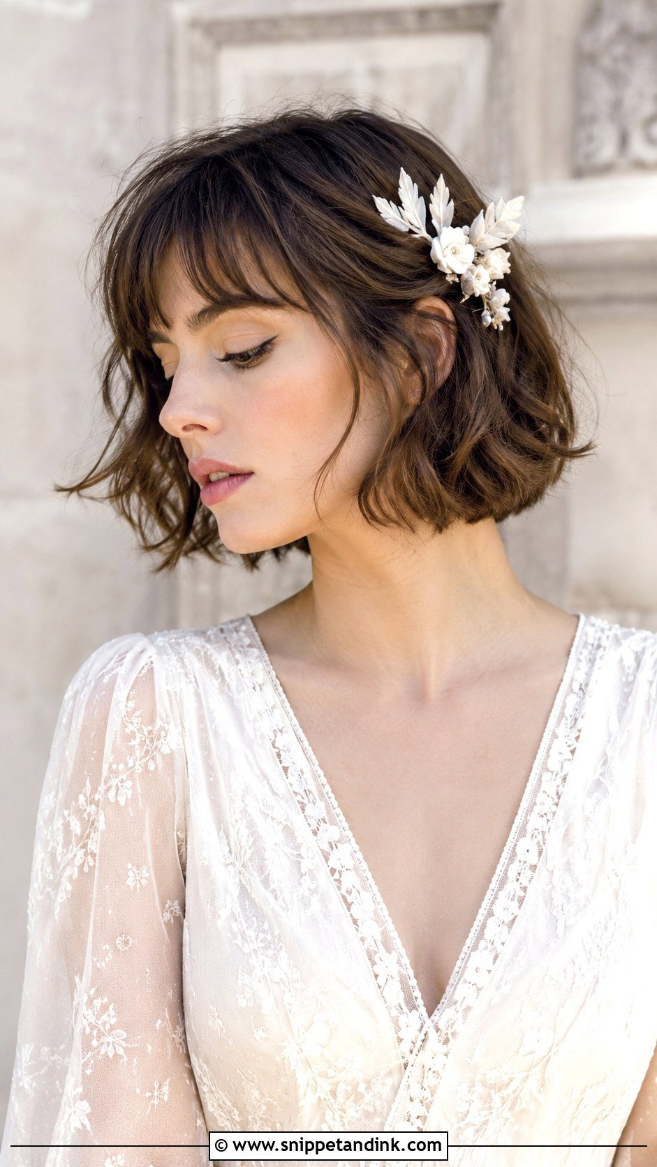 French Bob With Side Part and Bangs - Snippet and Ink - 20 Bob Bridal Hair Ideas