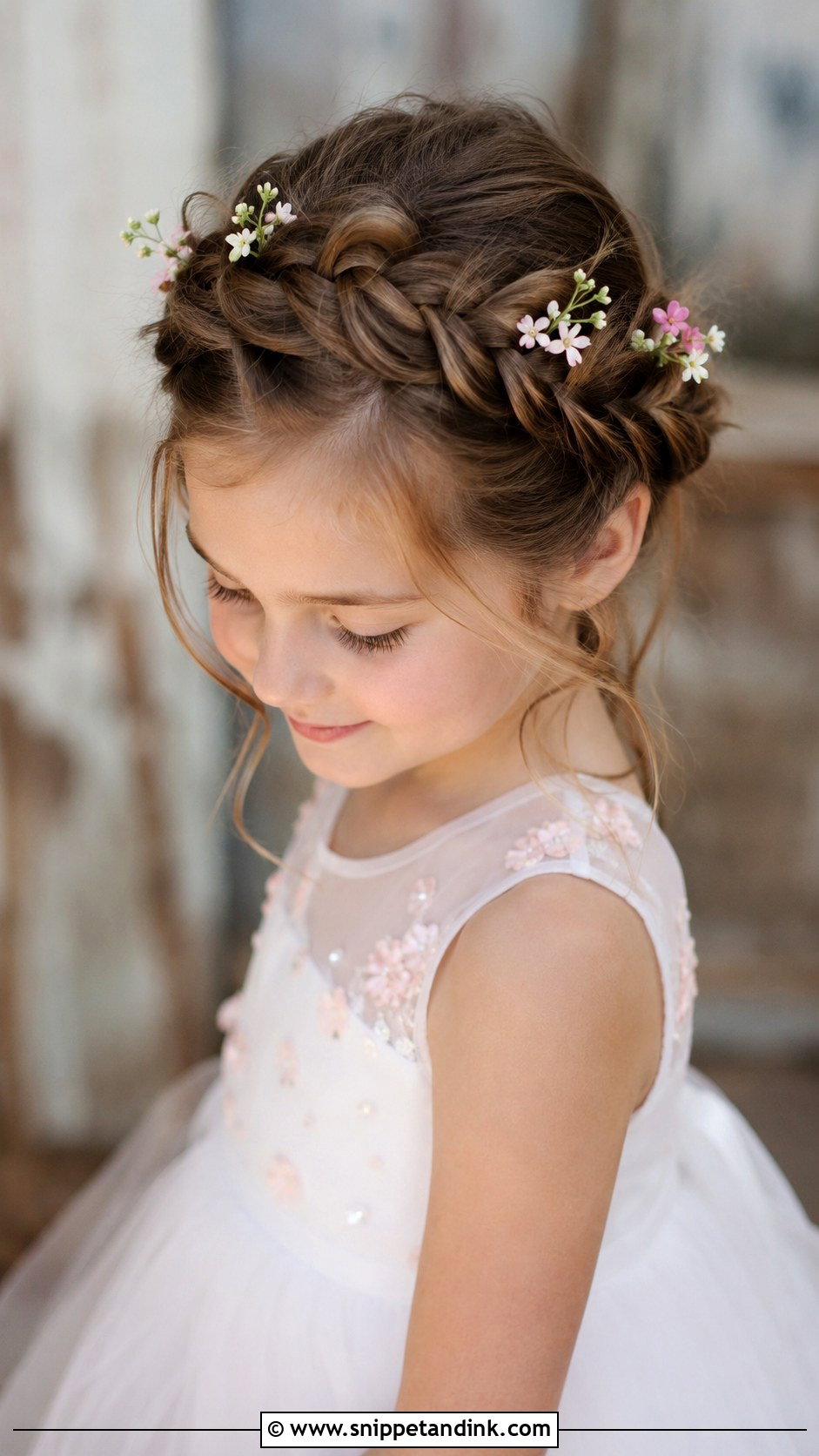 French Braid Crown - Snippet and Ink - 30 Kids Wedding Hair Ideas