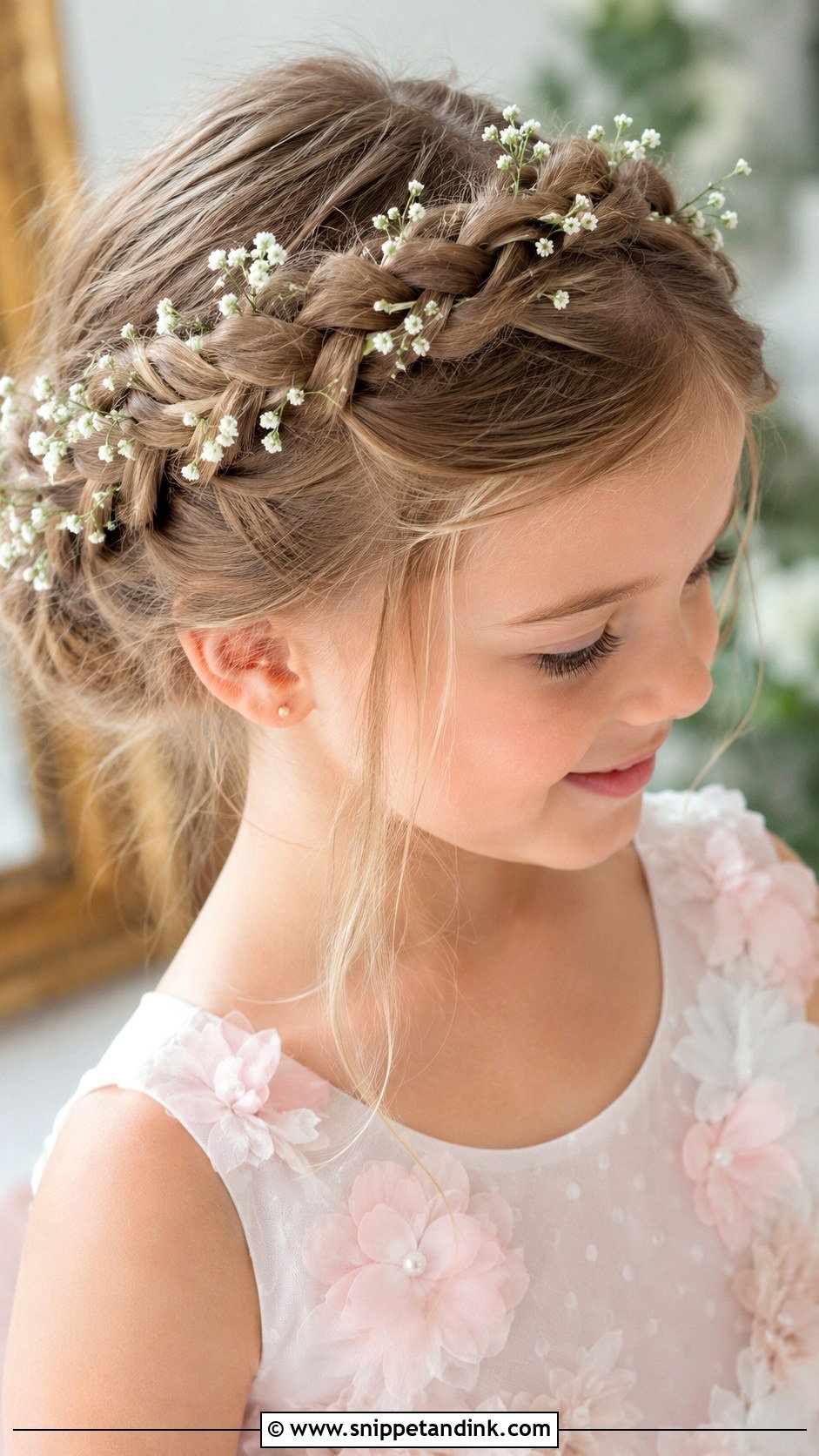 French Braid Crown Hairstyle - Snippet and Ink - 25 Kids Girls Wedding Hairstyles