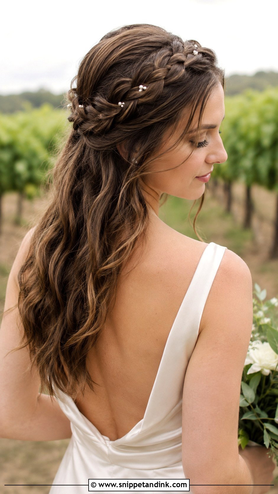French Braid Crown With Flowing Hair - Snippet and Ink - 20 Wedding Hair Down with Braid Ideas
