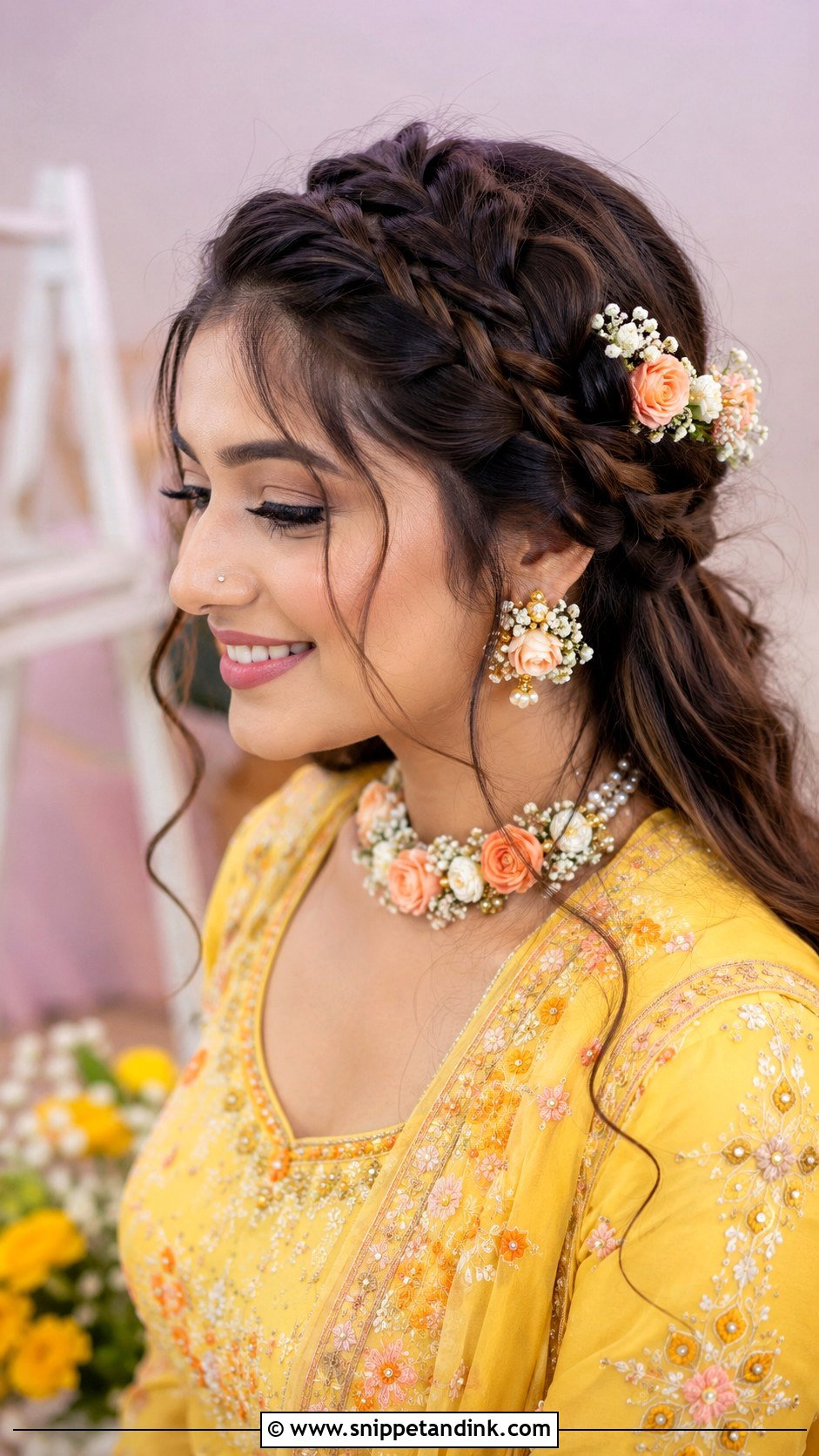 French Braid Crown With Loose Strands - Snippet and Ink - 25 Indian Wedding Hairstyle for Chubby Face Ideas