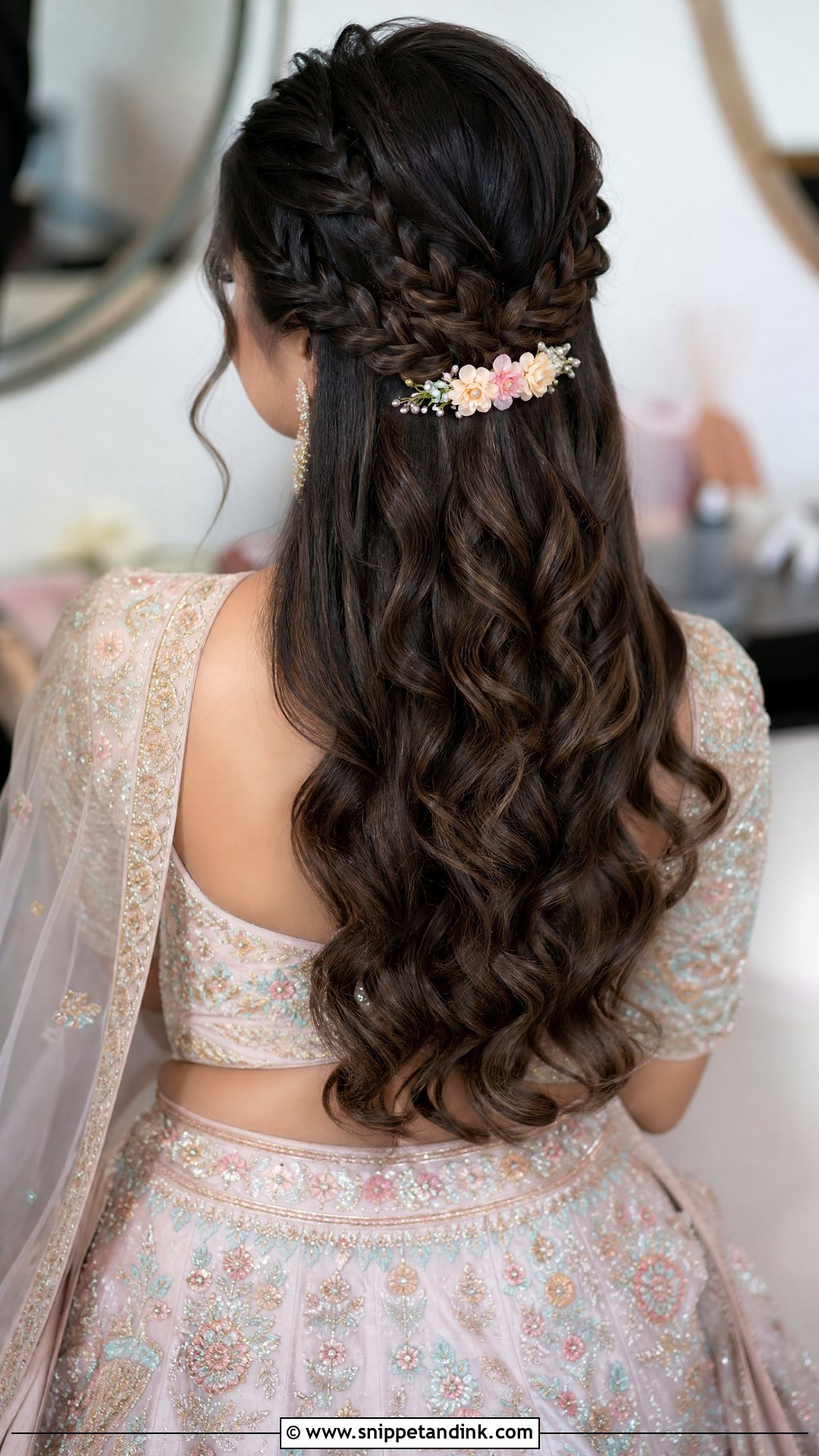 French Braid Half Up For Indian Wedding - Snippet and Ink - 15 French Braid Indian Wedding Ideas