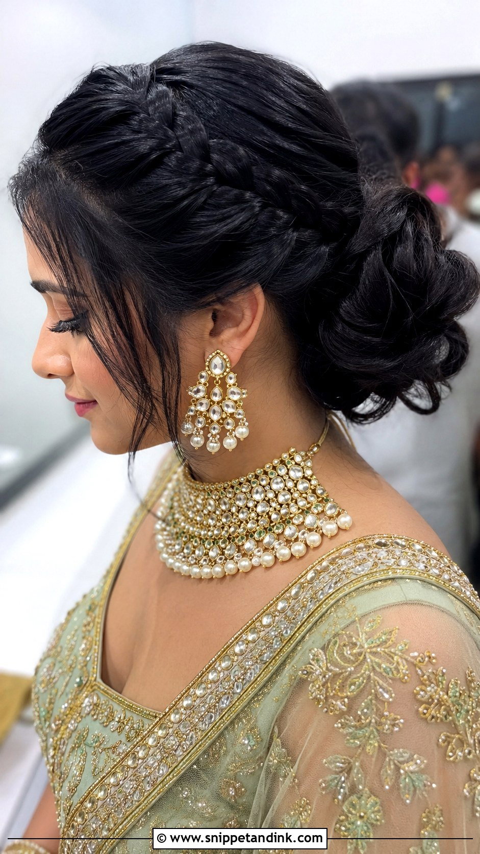 French Braid Into Low Bun - Snippet and Ink - 30 Indian Bridal Hairstyles