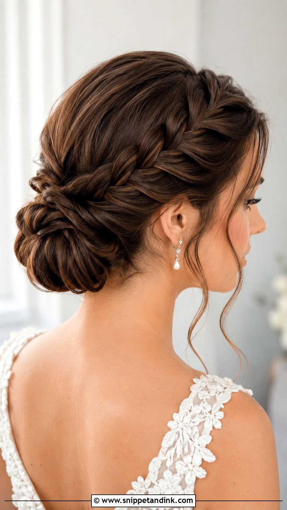 French Braid Low Bun Wedding Hair - Snippet and Ink - 15 Low Bun with Braid Wedding Hair Ideas