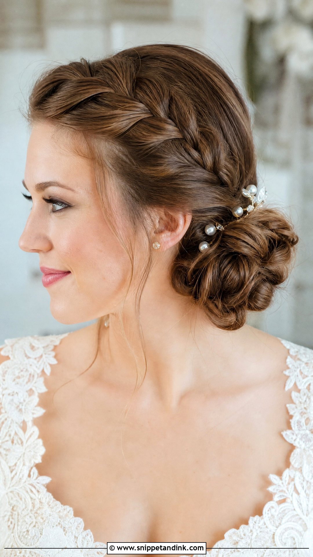 French Braid Side Bun - Snippet and Ink - 25 Side Bun Wedding Hair Ideas