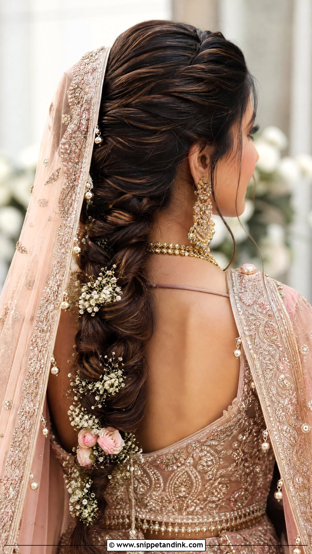 French Braid With Dupatta For Indian Wedding - Snippet and Ink - 15 French Braid Indian Wedding Ideas