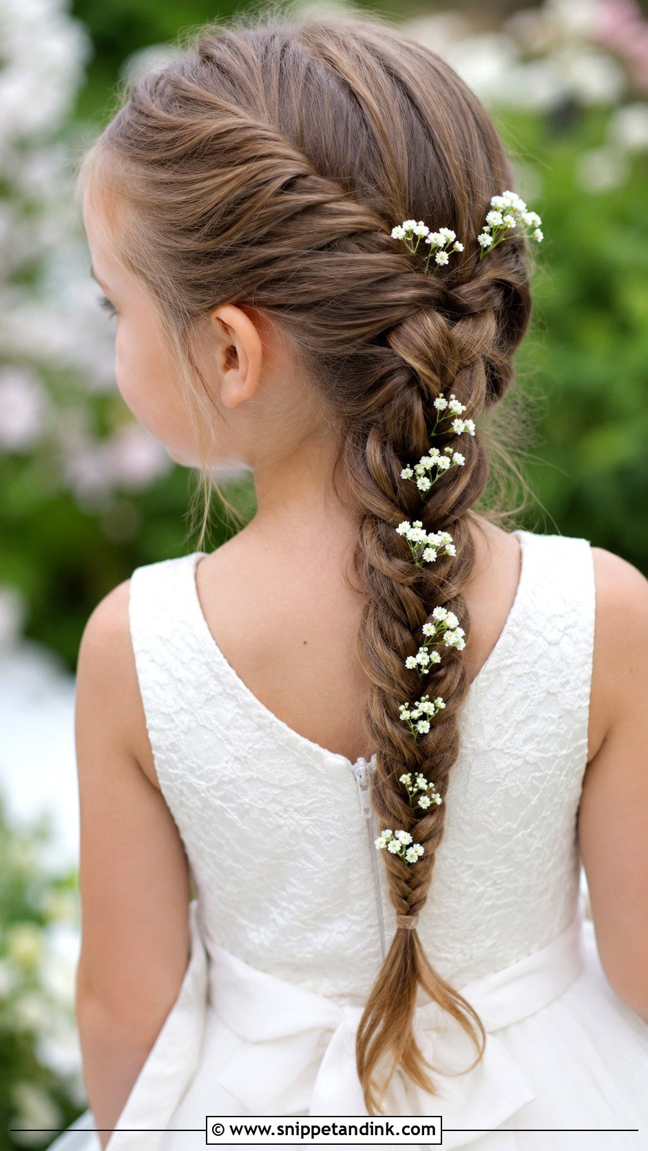 French Braid With Floral Pins - Snippet and Ink - 25 Hairstyle for Girls Wedding Ideas