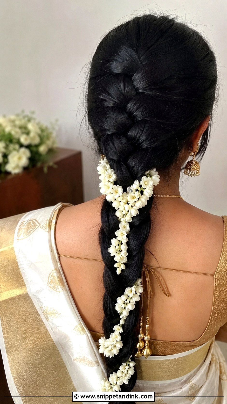 French Braid With Gajra - Snippet and Ink - 25 Indian Braided Hairstyles for Wedding