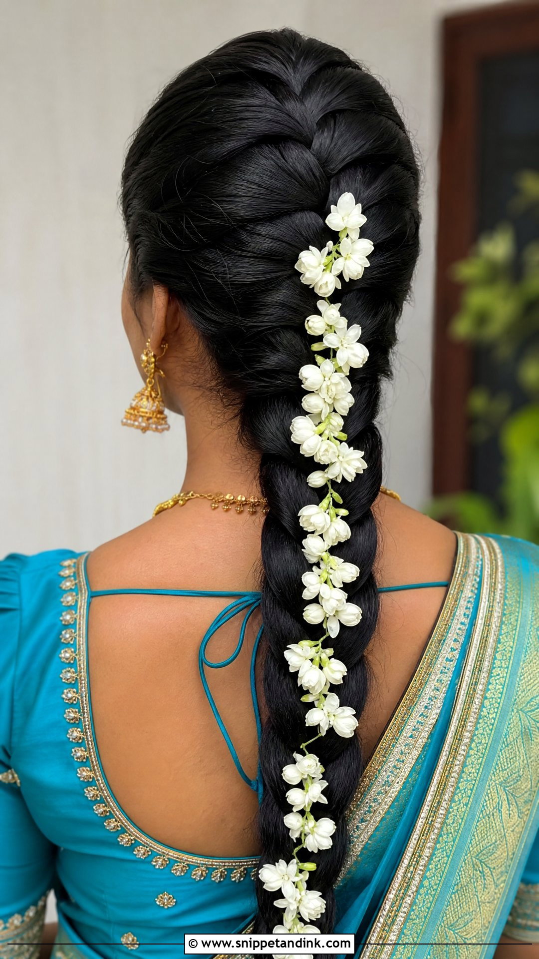 French Braid With Jasmine Trail - Snippet and Ink - 20 South Indian Wedding Hairstyles for Long Hair