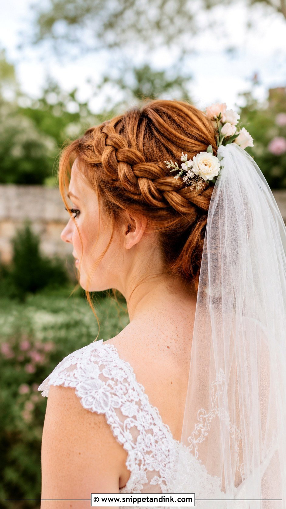 French Braid With Veil and Flowers - Snippet and Ink - 20 Red Hair Wedding Ideas