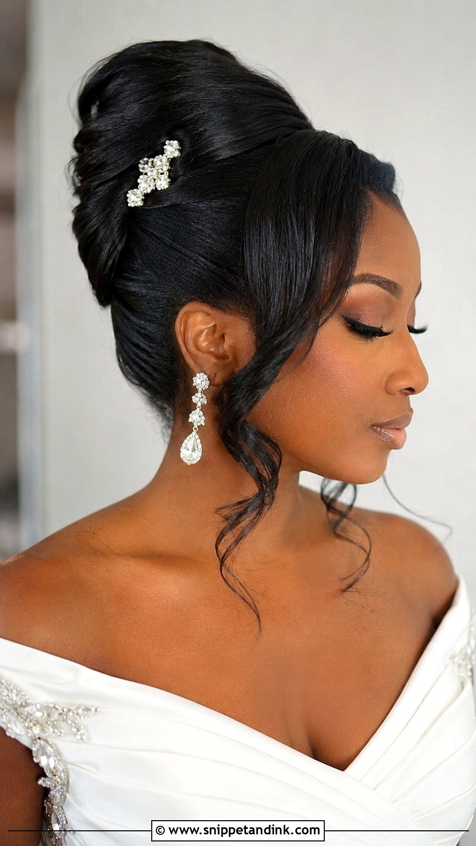 French Roll Updo With Tendrils - Snippet and Ink - 20 Black Brides Hairstyles Weddings