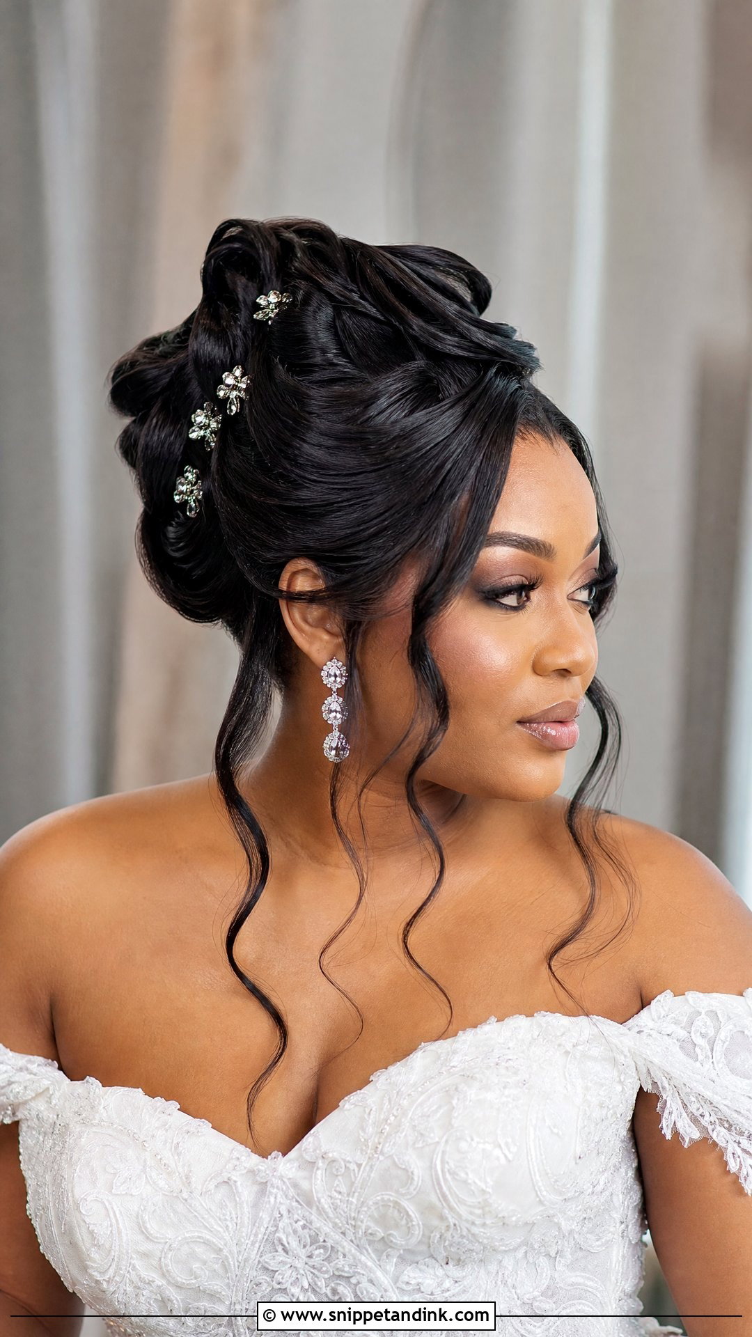 French Roll With Face Framing Tendrils - Snippet and Ink - 20 Black Bridal Hair Ideas
