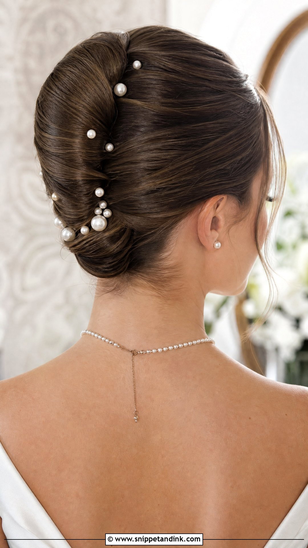 French Roll With Pearl Accessories - Snippet and Ink - 20 French Roll Wedding Hairstyle Ideas