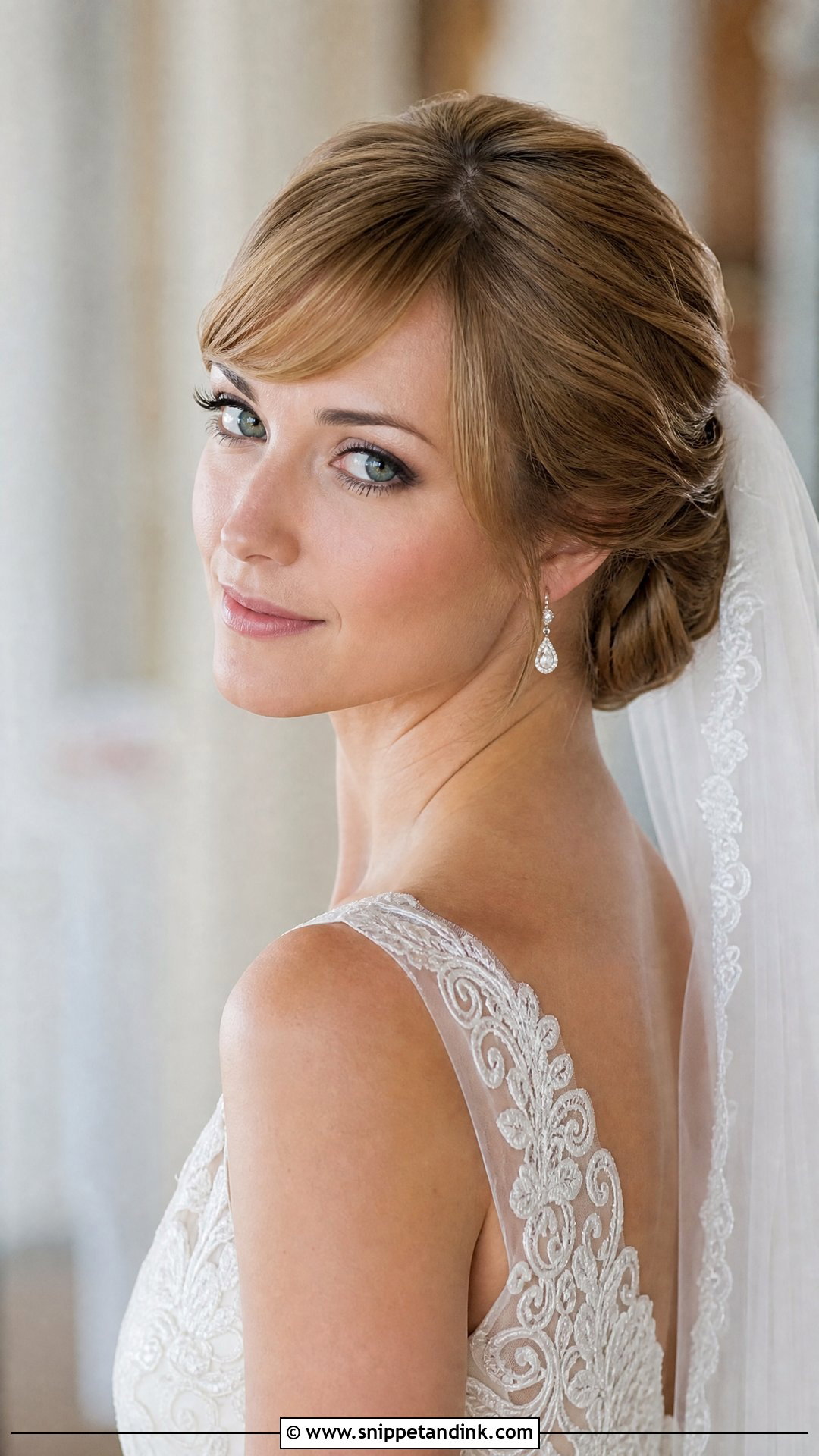 French Roll With Side Swept Bangs - Snippet and Ink - 20 French Roll Wedding Hairstyle Ideas
