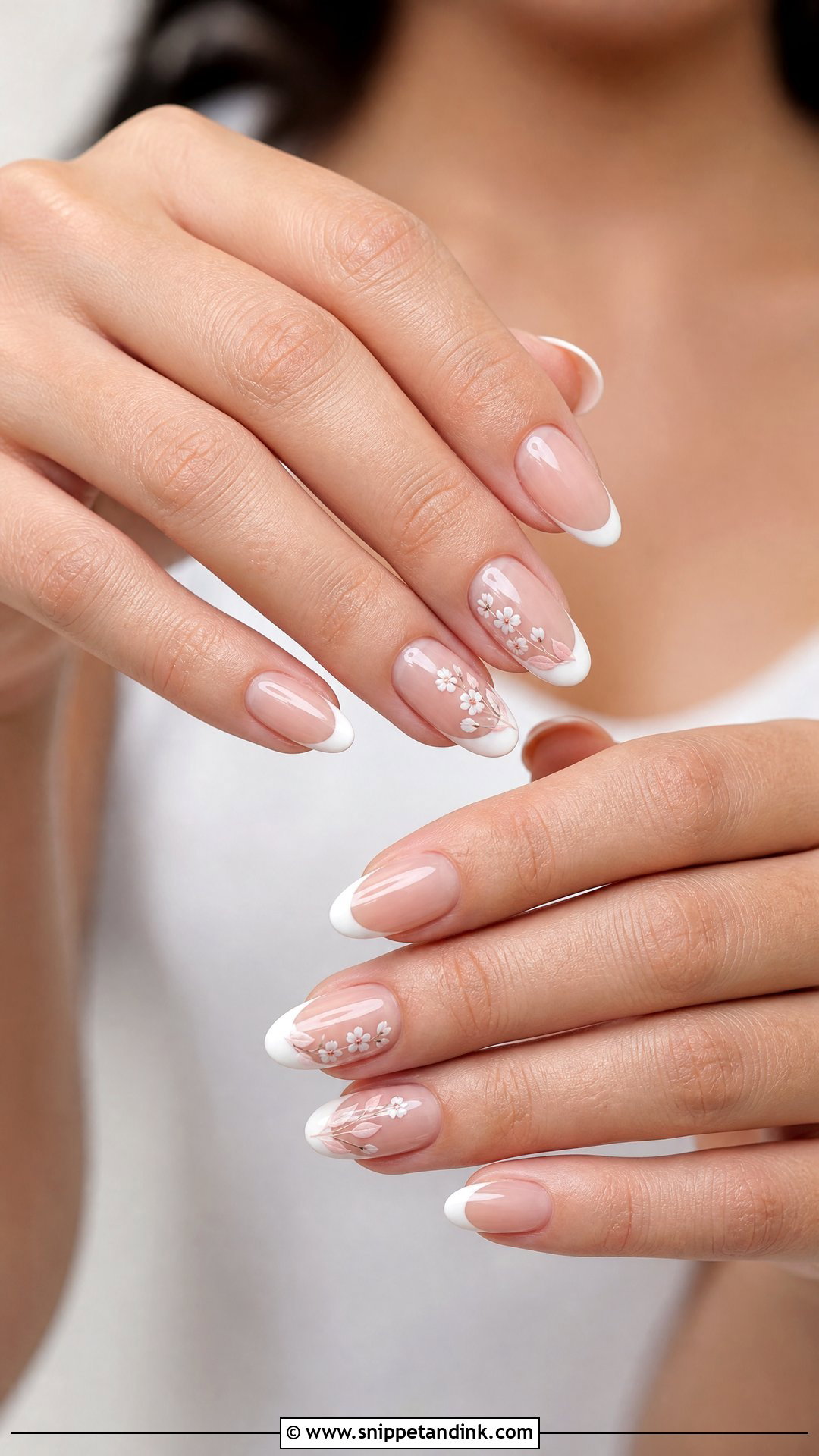 French Tip Bridal Nails With Flowers - Snippet and Ink - 35 Bridal Nail Art Ideas