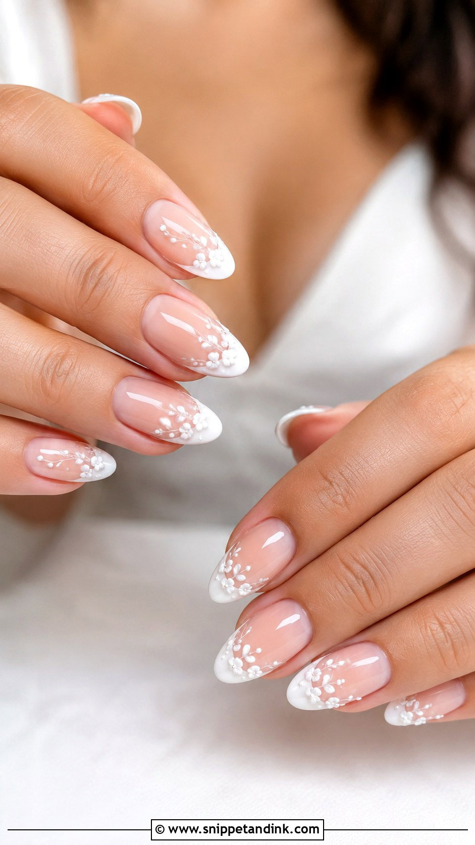 French Tip Floral Bridal Nails - Snippet and Ink - 20 Floral Bridal Nails