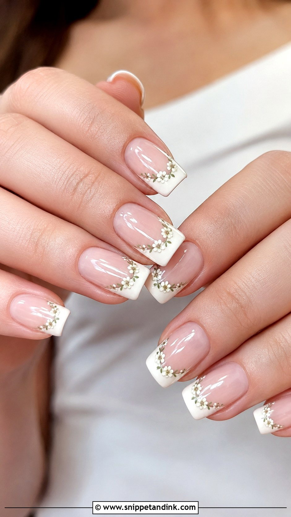 French Tip Floral Wedding Nails - Snippet and Ink - 20 Wedding Nails Flowers
