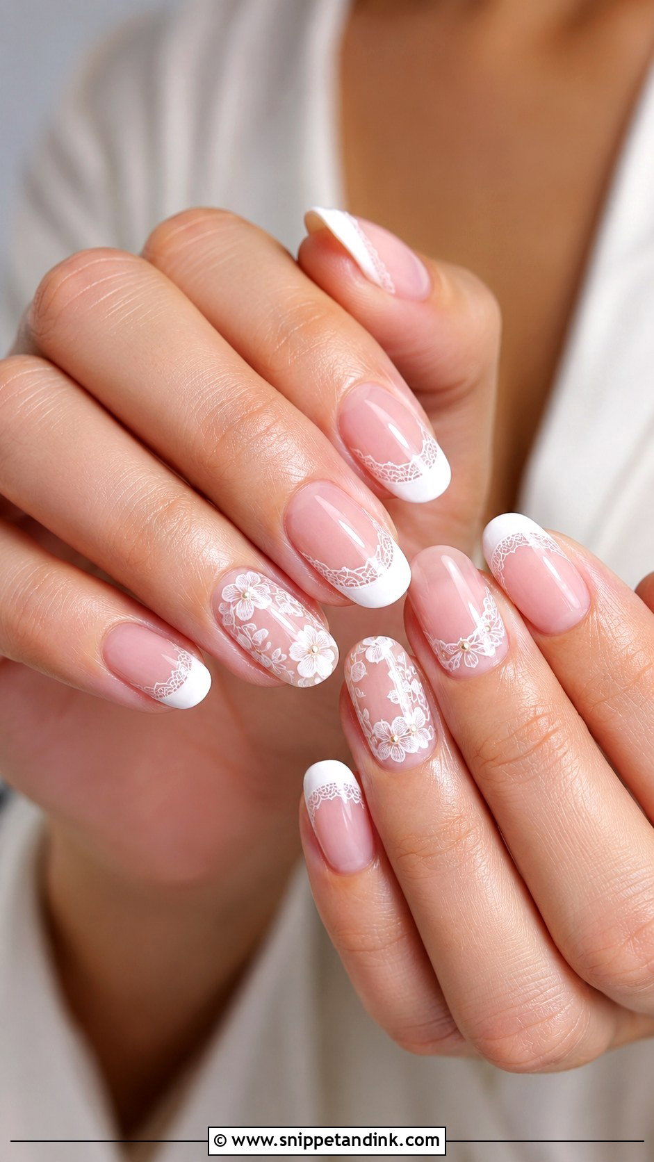 French Tip Lace Bridal Nails - Snippet and Ink - 20 Lace Bridal Nails