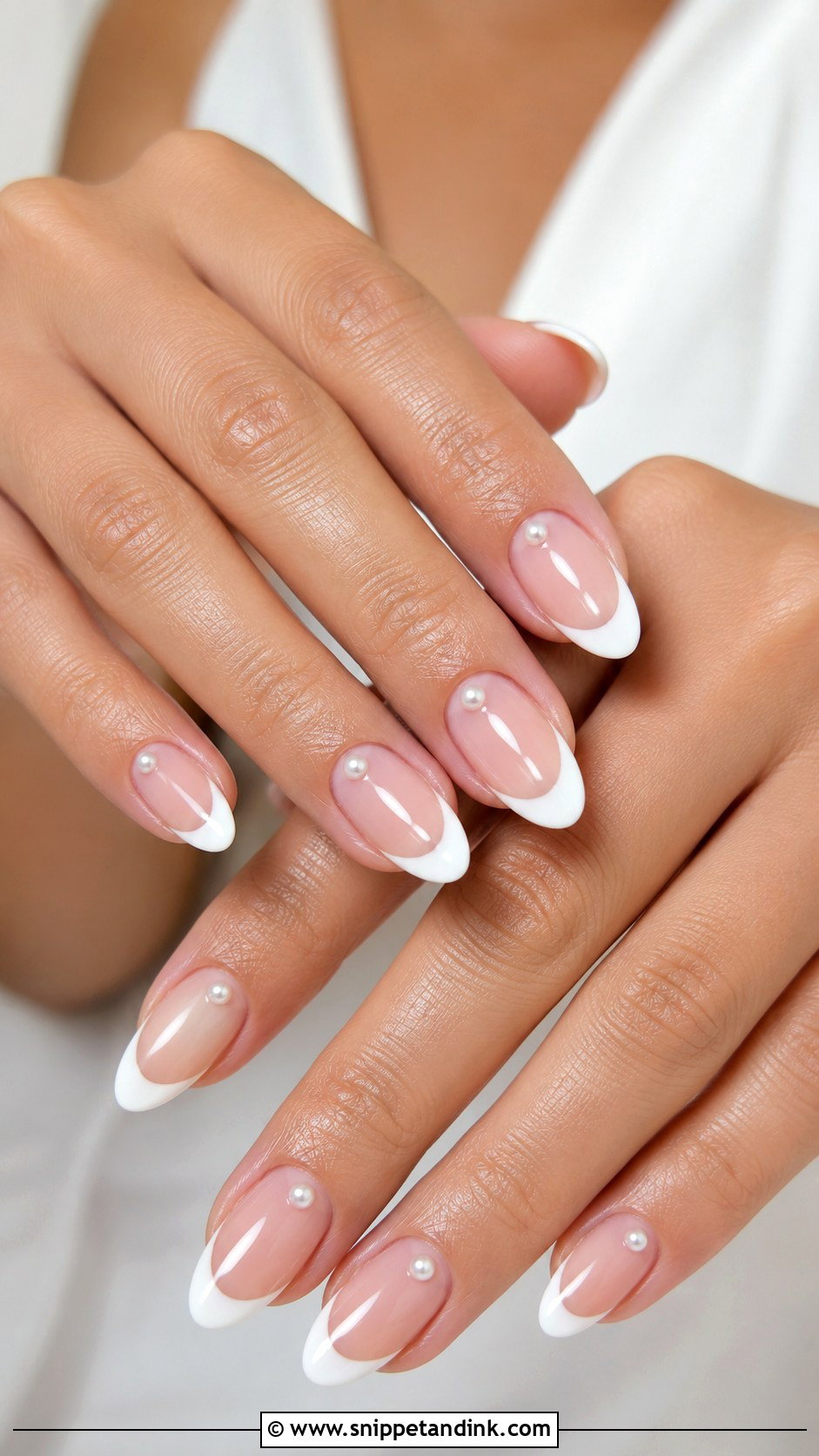French Tip Nails With Pearl Accents - Snippet and Ink - 30 Classy Wedding Guest Nails Ideas