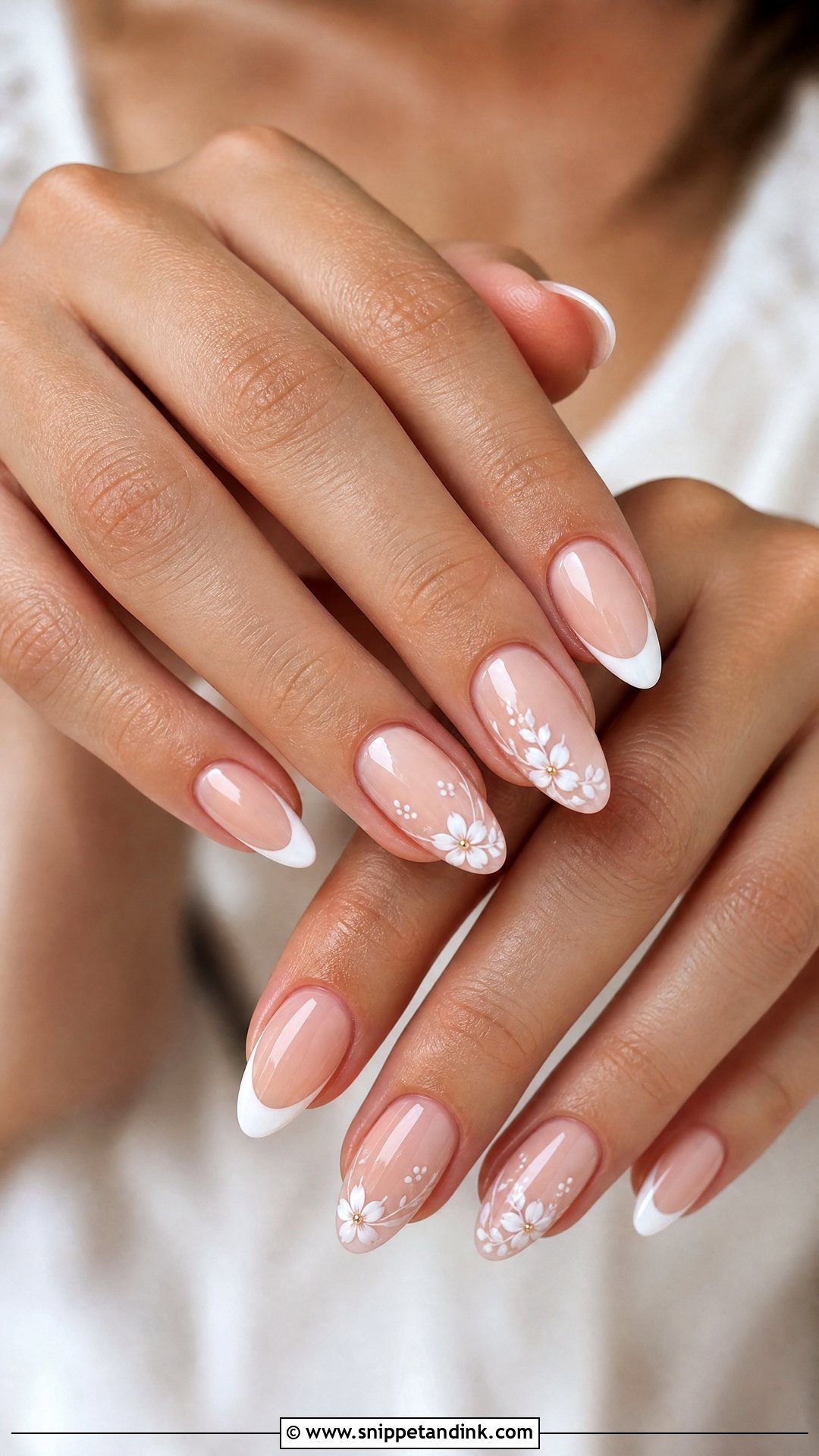 French Tip With Floral Wedding Acrylic Nails - Snippet and Ink - 25 Wedding Acrylic Nails