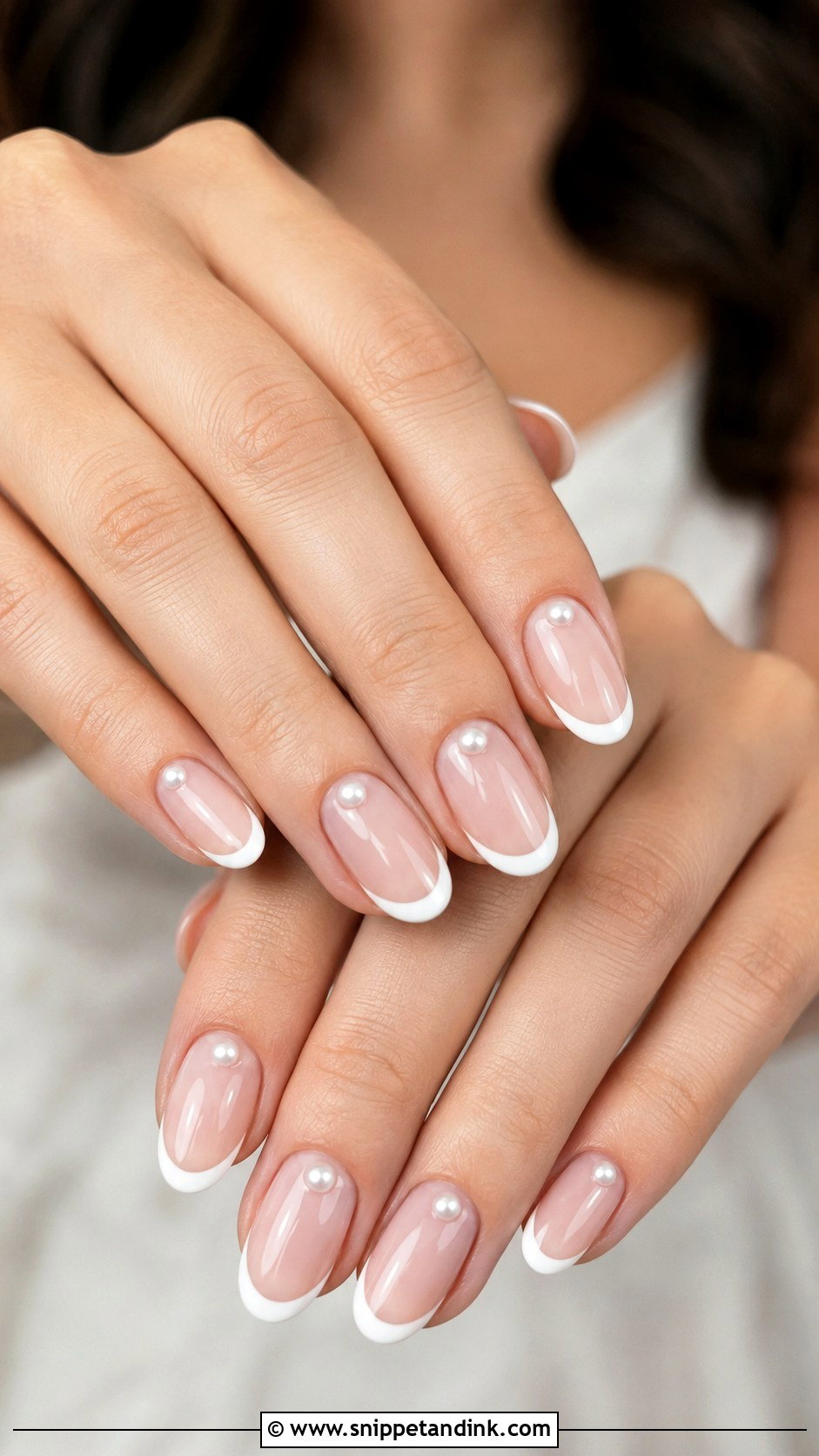 French Tip With Pearl Bridesmaid Wedding Nails - Snippet and Ink - 20 Bridesmaids Wedding Nails