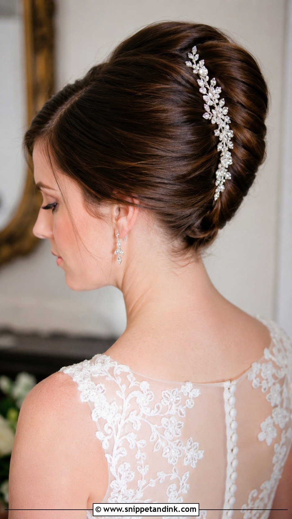 French Twist Bridal Updo for Medium Hair - Snippet and Ink - 20 Bridal Hair for Medium Length Ideas