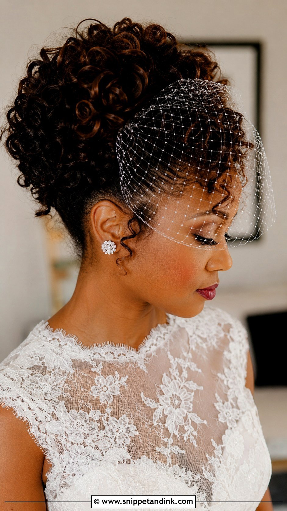 French Twist Updo With Mantilla Veil - Snippet and Ink - 25 Updo with Veil Ideas