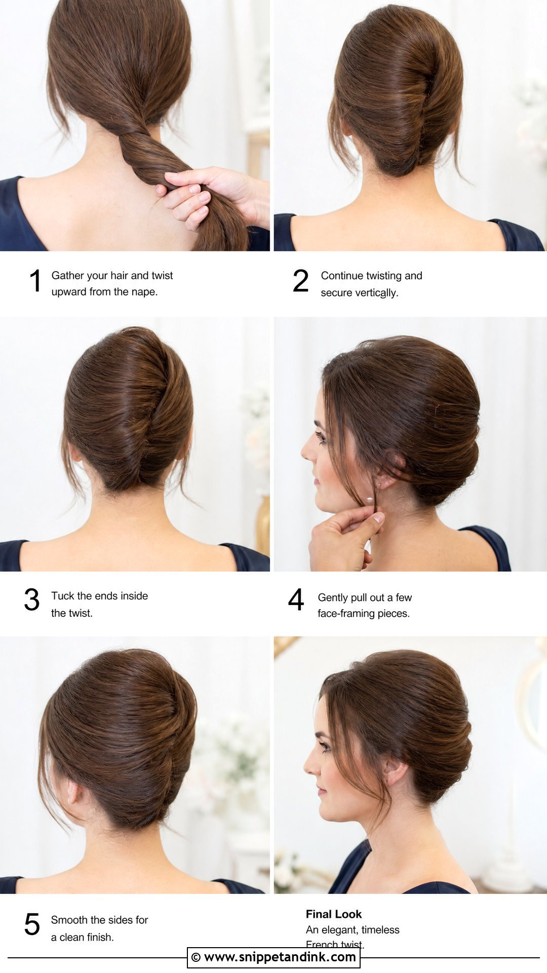 French Twist Wedding Guest Hairstyle Tutorial - Snippet and Ink - 20 Wedding Guest Hairstyles Tutorial
