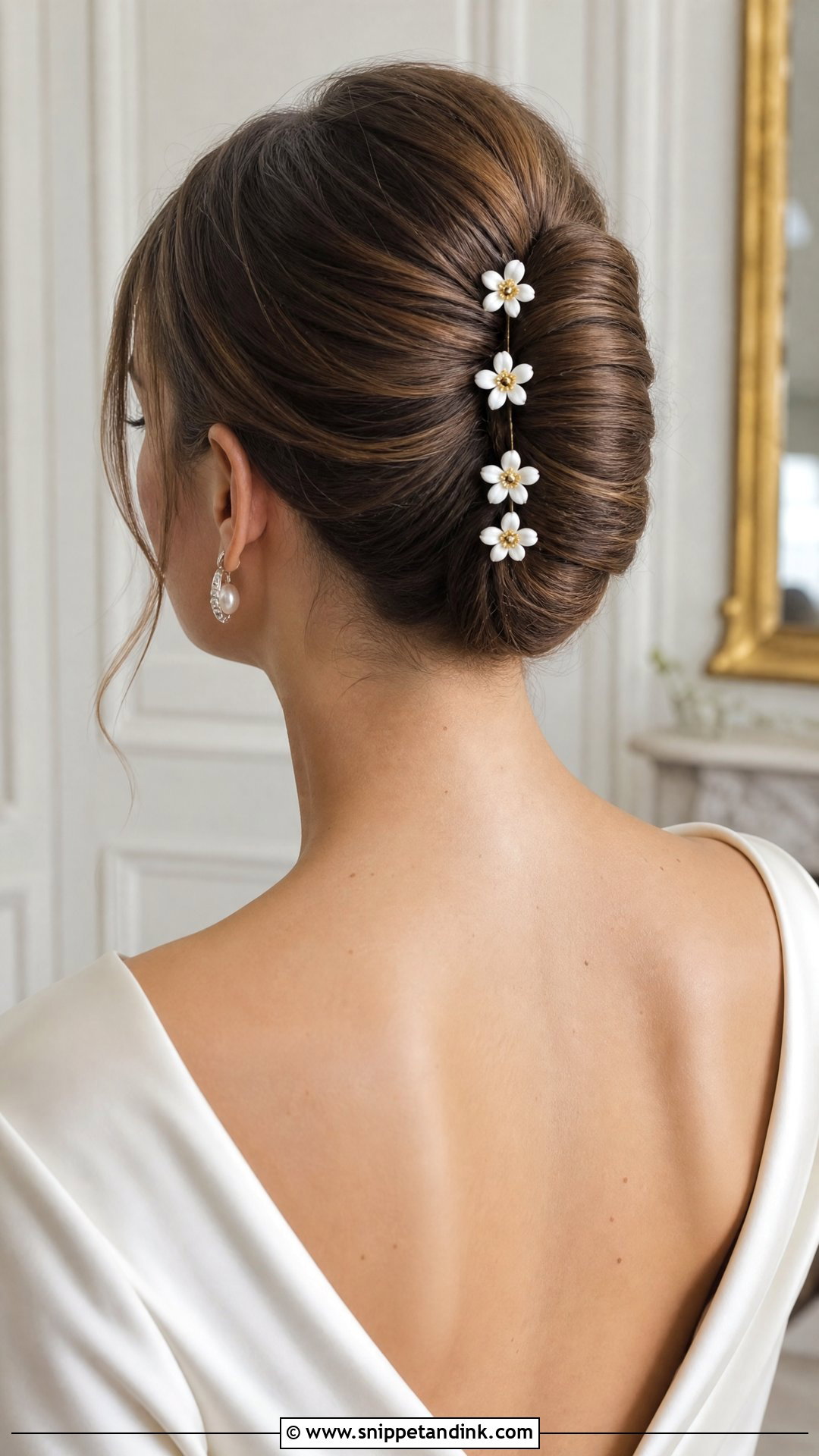 French Twist With Flower Hair Pins - Snippet and Ink - 15 Flower Hair Pins Wedding Ideas