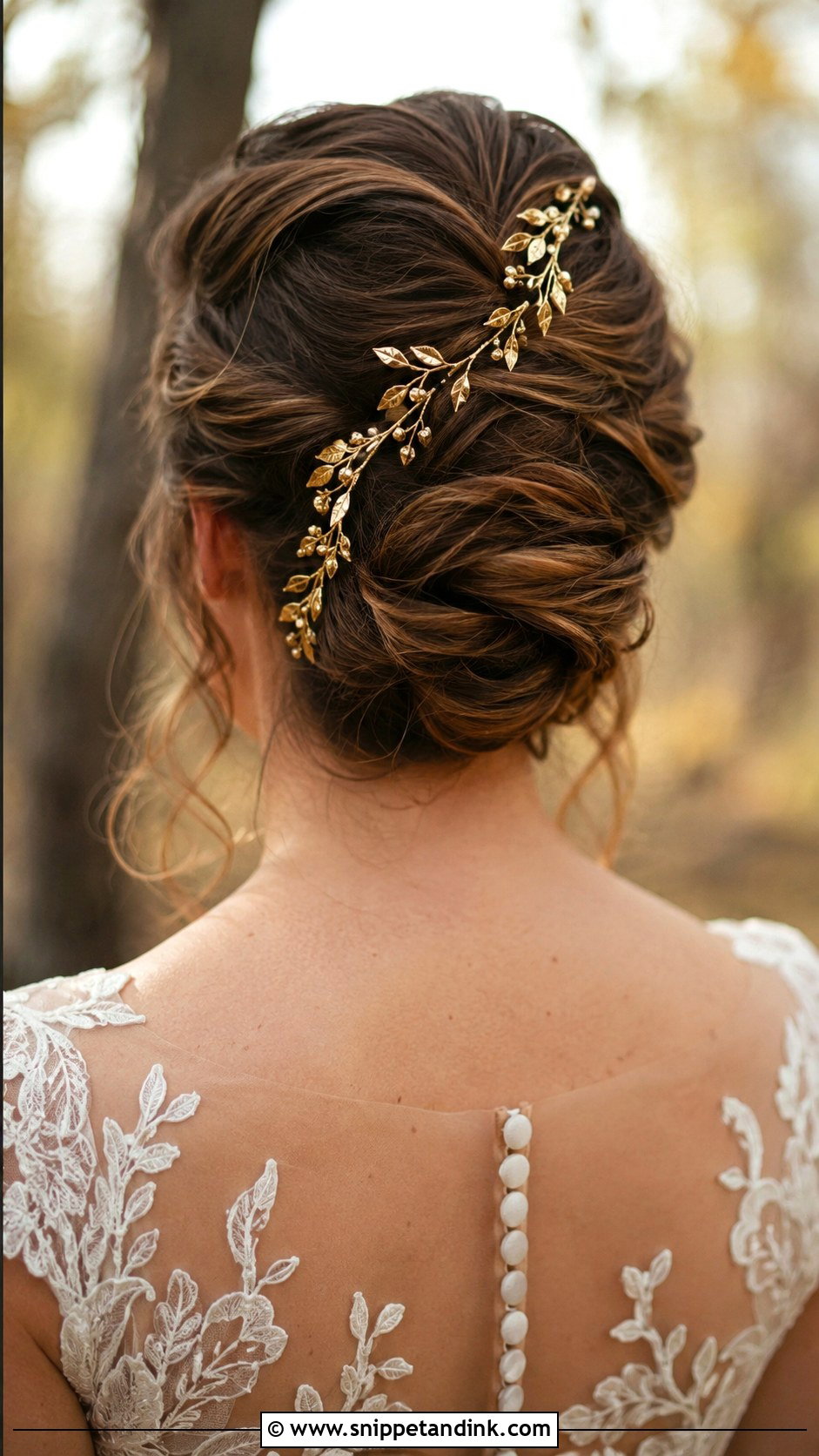 French Twist With Gold Leaf Accents - Snippet and Ink - 25 French Twist Bridal Hair Ideas