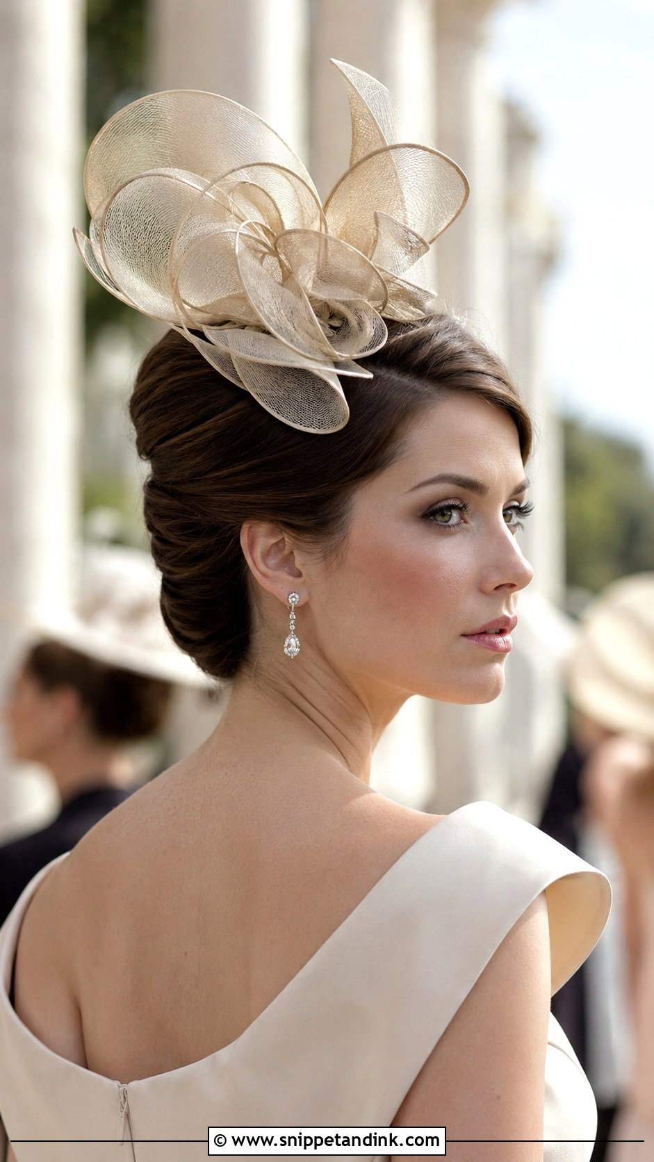 French Twist With Sculptural Fascinator - Snippet and Ink - 25 Facinators Wedding Hairstyles
