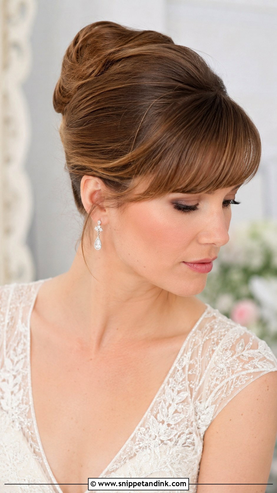 French Twist With Side Swept Bangs - Snippet and Ink - 25 French Twist Bridal Hair Ideas