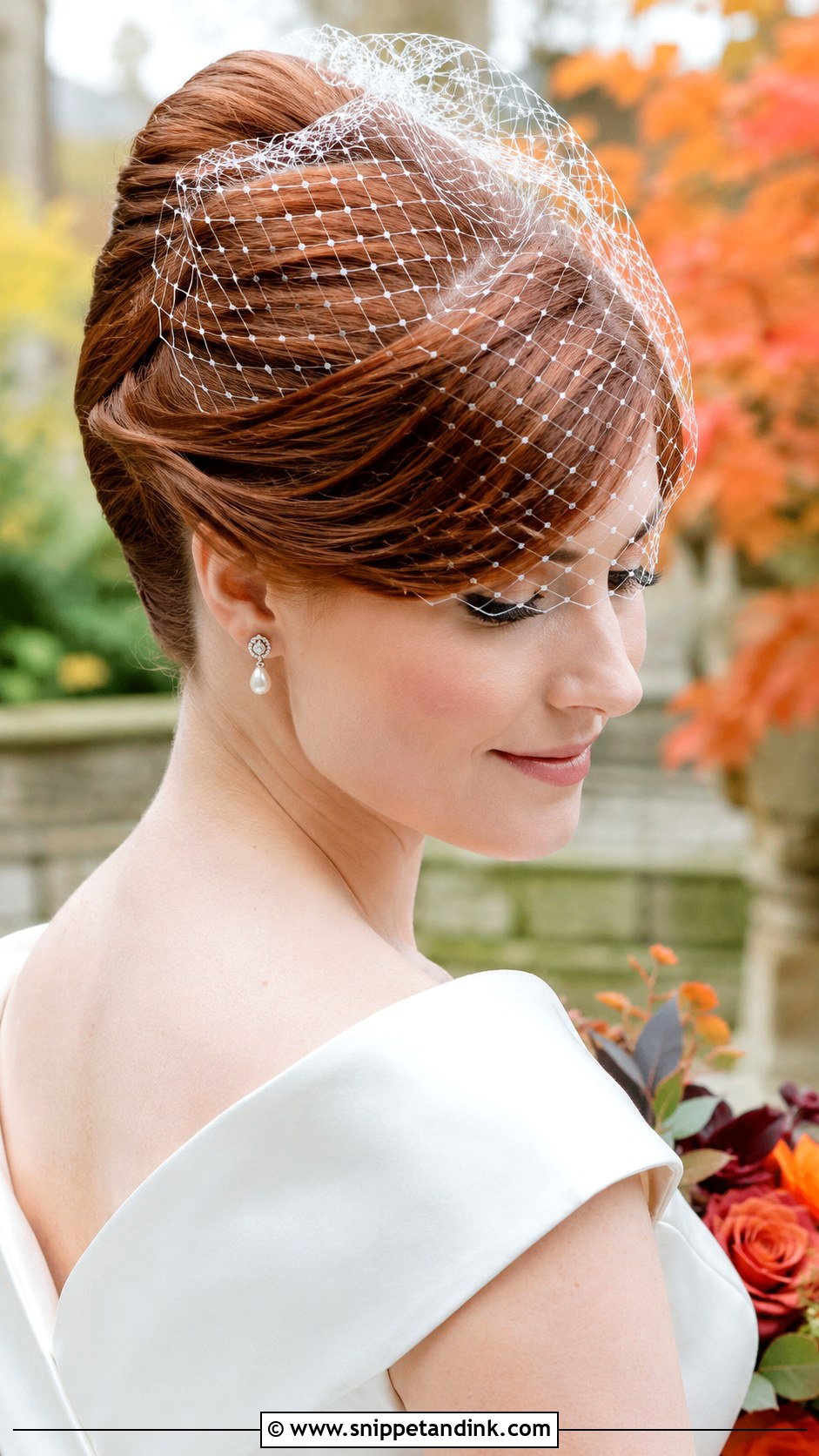 French Twist With Side Swept Bangs - Snippet and Ink - 20 Wedding Updo with Bangs Ideas