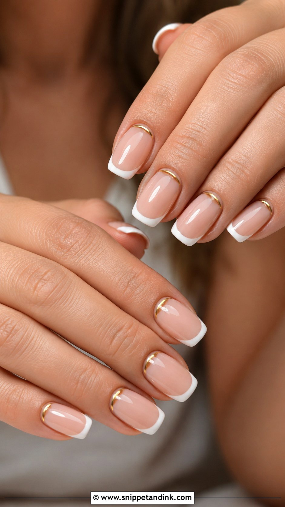 French Wedding Nails With Gold Cuticle Accent - Snippet and Ink - 20 Wedding Nails Gold Accent