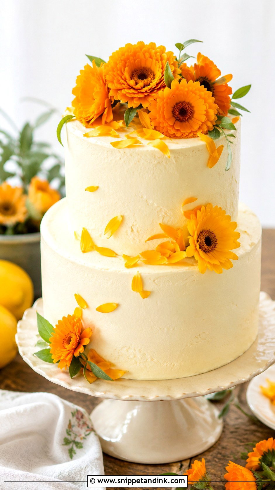Fresh Calendula Wedding Cake - Snippet and Ink - 20 Fresh Flowers on Cakes for Wedding