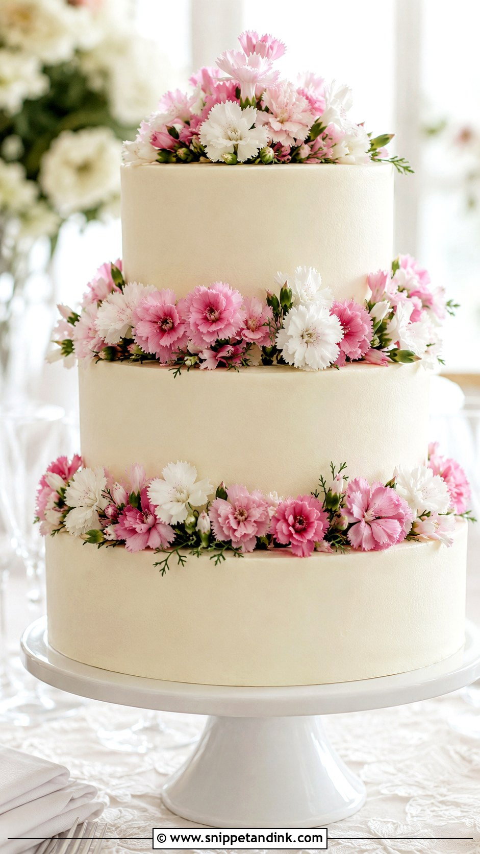 Fresh Dianthus Wedding Cake - Snippet and Ink - 20 Fresh Flowers on Cakes for Wedding