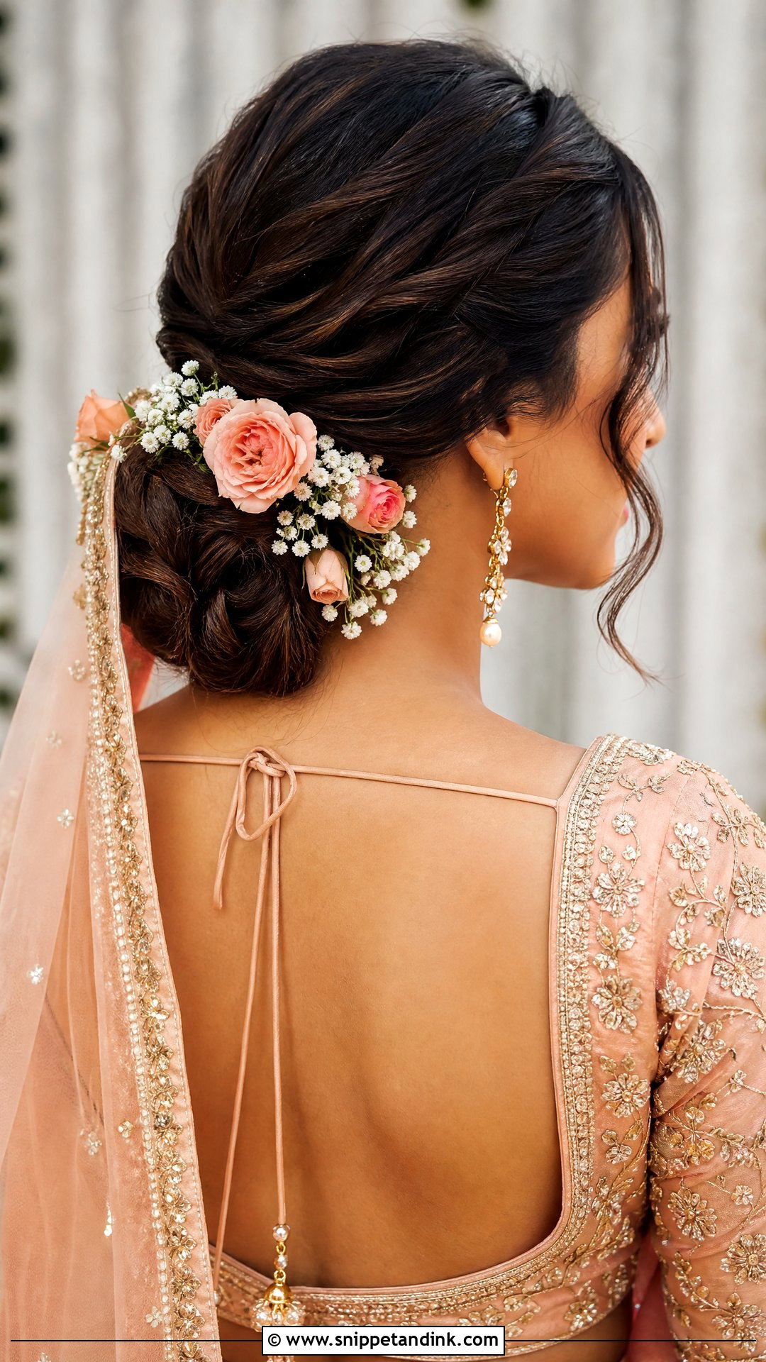 Fresh Flower Bun With Dupatta - Snippet and Ink - 15 Hair Accessories for Women Indian Wedding Ideas