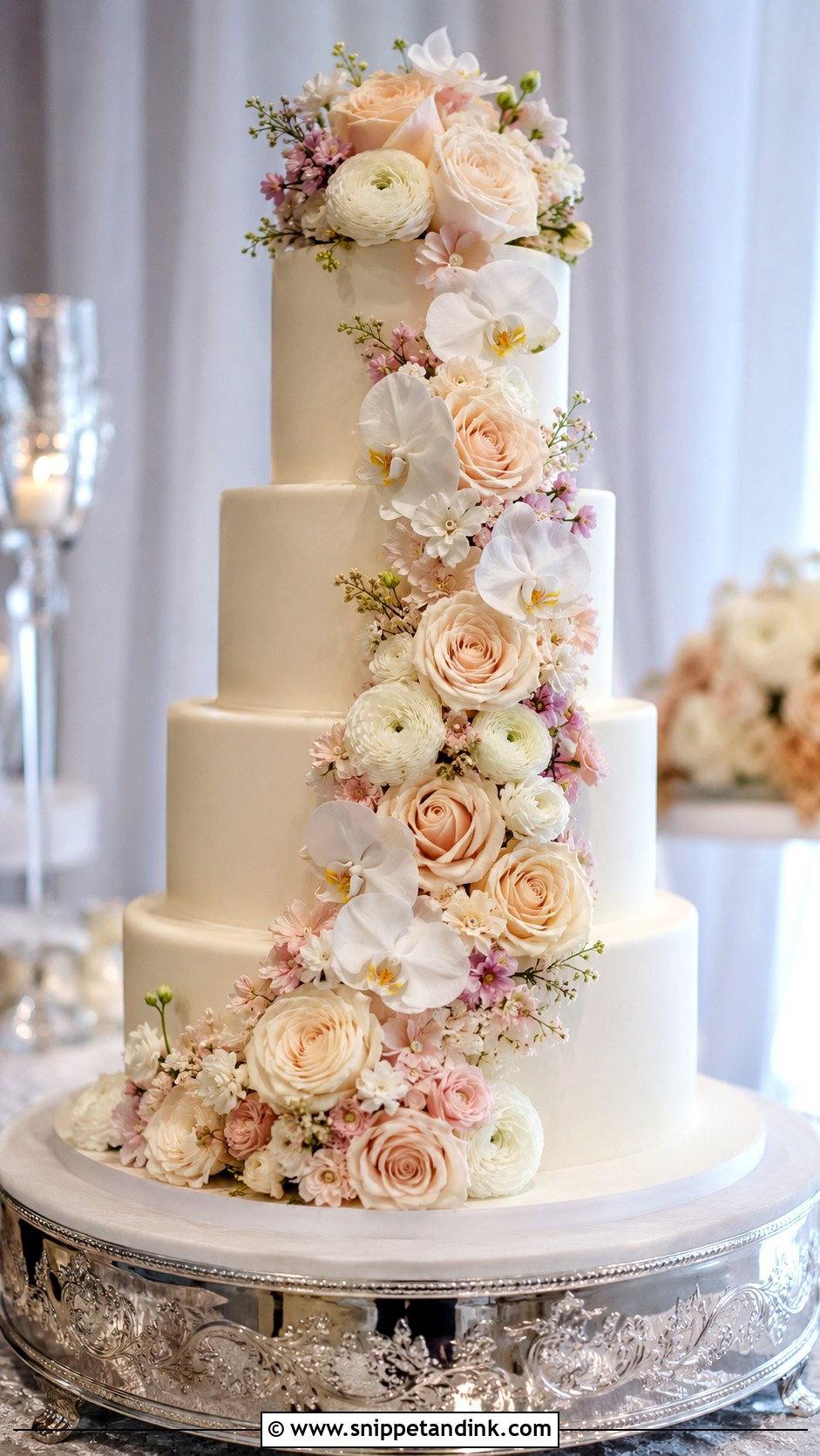 Fresh Flower Cascade Wedding Cake - Snippet and Ink - 20 Fresh Flowers on Cakes for Wedding
