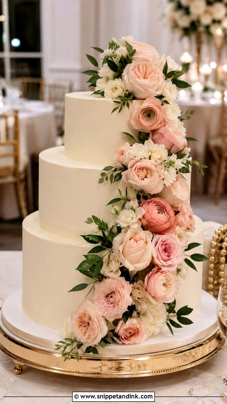 Fresh Flower Cascade Wedding Cake - Snippet and Ink - 20 Aesthetic Floral Cake Ideas for Wedding