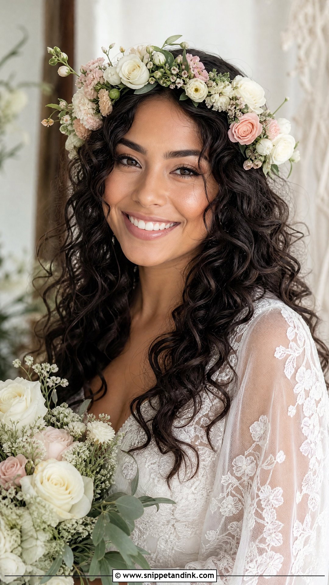 Fresh Flower Crown Loose Curls - Snippet and Ink - 15 Hair Accessories for Women Wedding Ideas