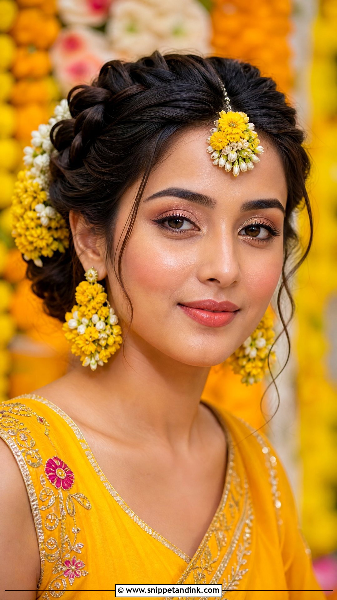Fresh Flower Haldi Makeup Look - Snippet and Ink - 25 Haldi Makeup Look for Bride Ideas