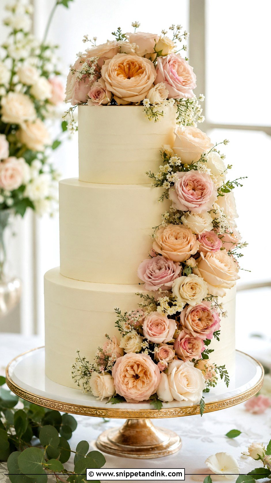 Fresh Garden Rose Wedding Cake - Snippet and Ink - 20 Fresh Flowers on Cakes for Wedding