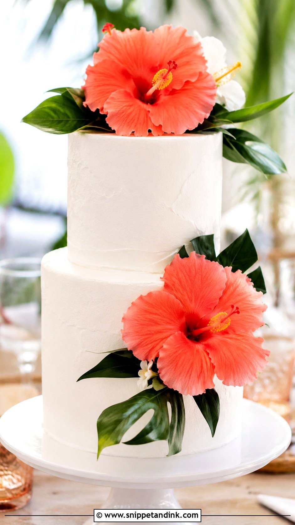 Fresh Hibiscus Wedding Cake - Snippet and Ink - 20 Fresh Flowers on Cakes for Wedding
