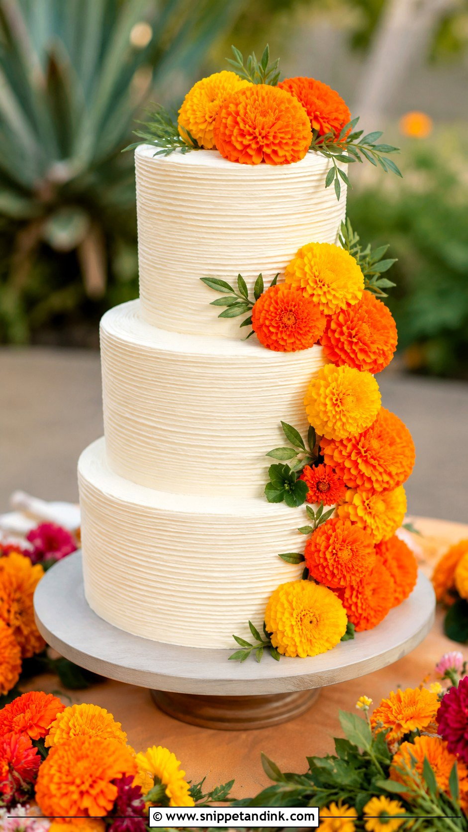 Fresh Marigold Wedding Cake - Snippet and Ink - 20 Fresh Flowers on Cakes for Wedding