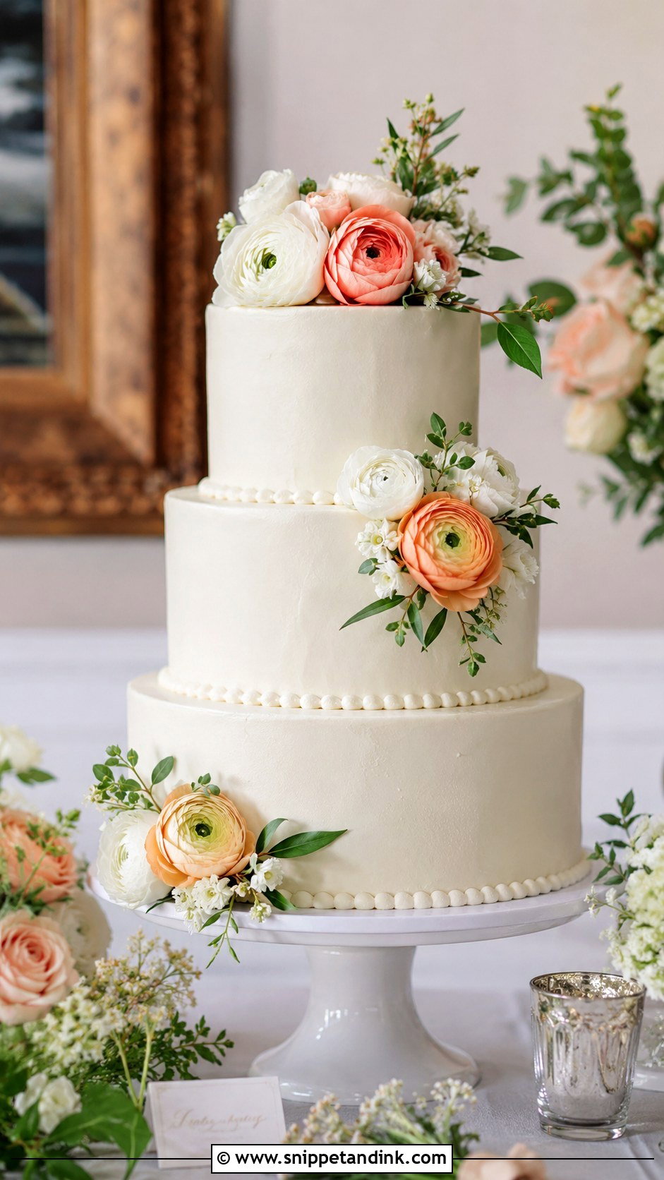 Fresh Ranunculus Wedding Cake - Snippet and Ink - 25 Wedding Cake Ideas with Ranunculus