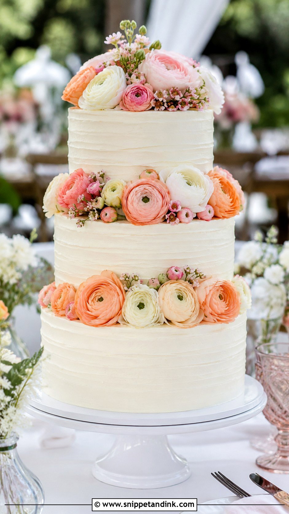 Fresh Ranunculus Wedding Cake - Snippet and Ink - 20 Fresh Flowers on Cakes for Wedding