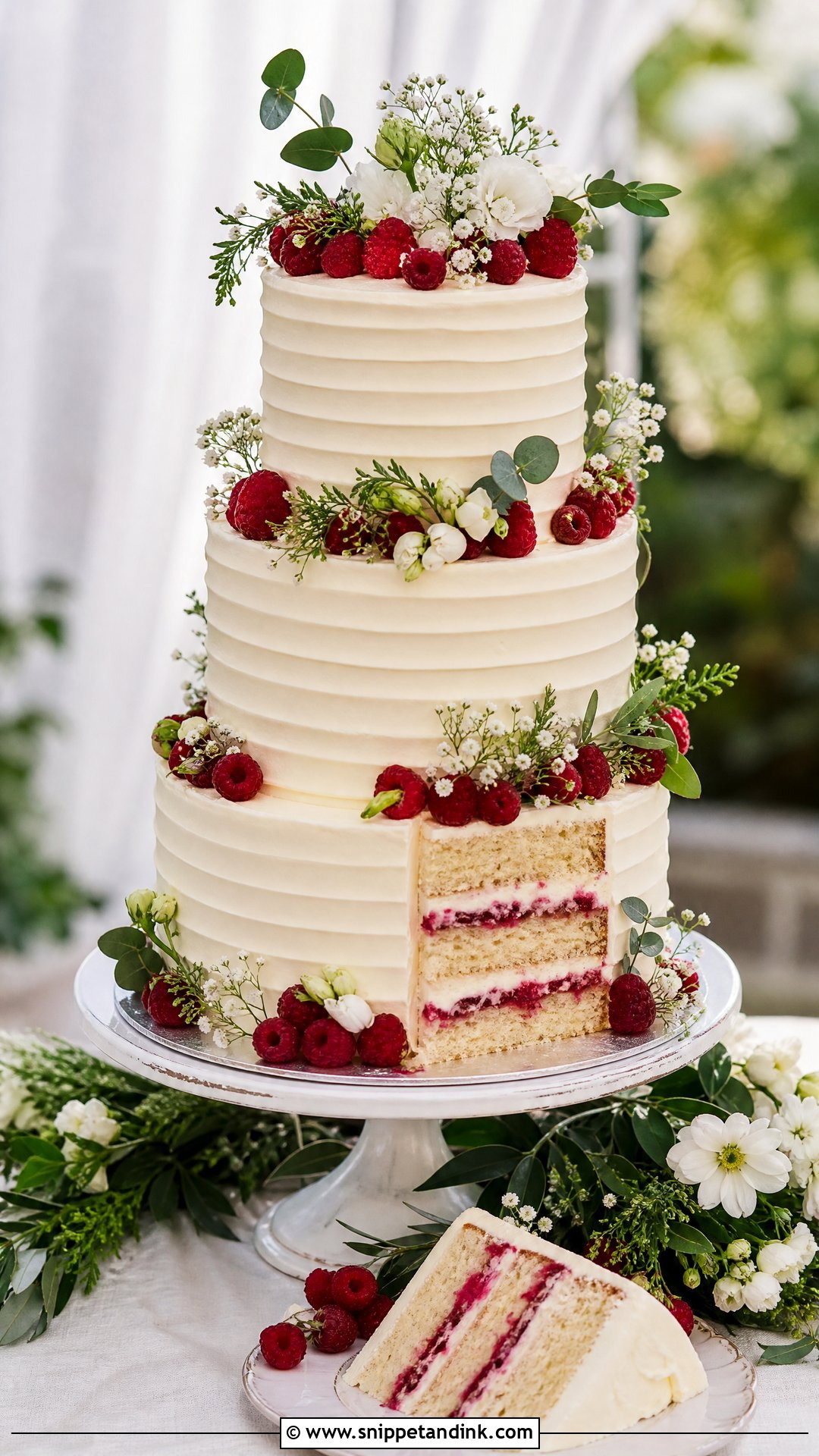 Fresh Raspberry Wedding Cake - Snippet and Ink - 20 Raspberry Wedding Cake Ideas